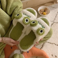 cartoon funny frog fall home slippers green fluffy warm plush slippers for women cute kawaii fluzzy slippers for girls