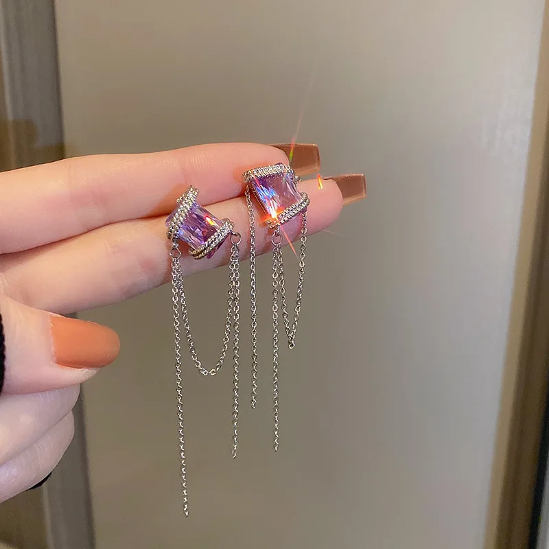 

2022 New Fashion Long Tassels Metal Chain Drop Earrings Geometric Joker Trend Fine Crystal Women Dangle Earrings Jewelry