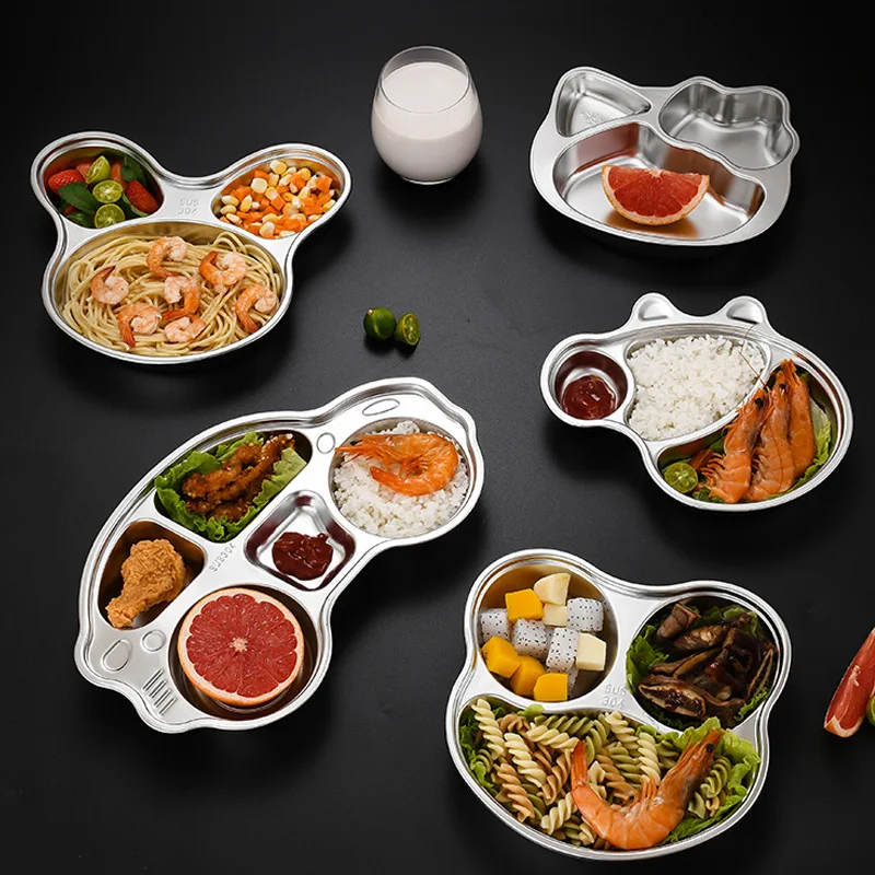 

304 Stainless Steel Children's Dinner Plate Bowl Student Baby Cartoon Fast Food Dinner Plate Toddler Lunch Box Kitchen Supplies
