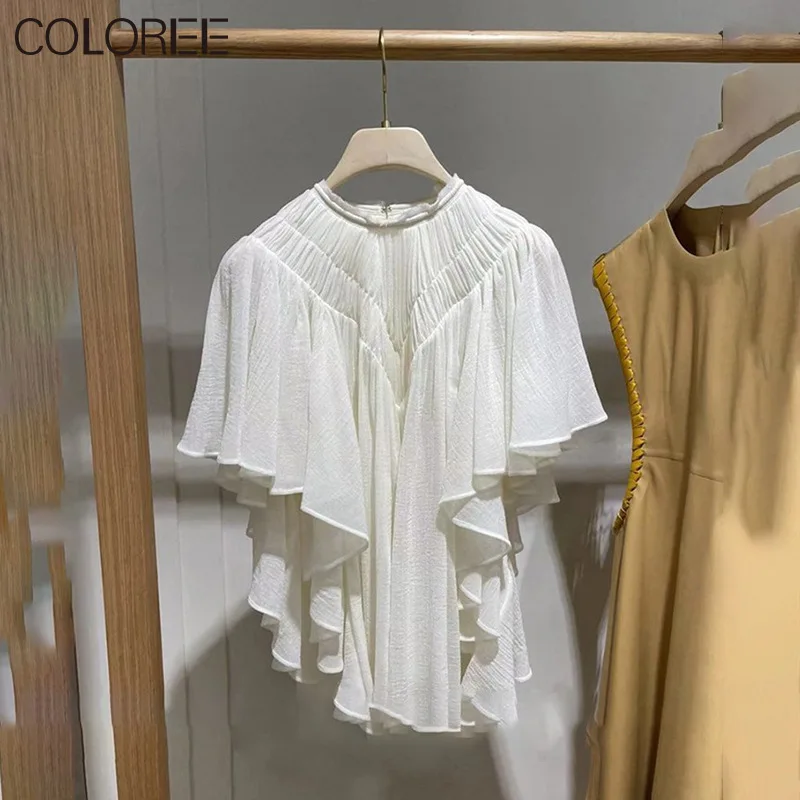 

Blusas Mujer De Moda 2023 Verano Elegantes Summer White Ruffles Chiffon Women Tops and Bloues Korean Fashion Streetwear