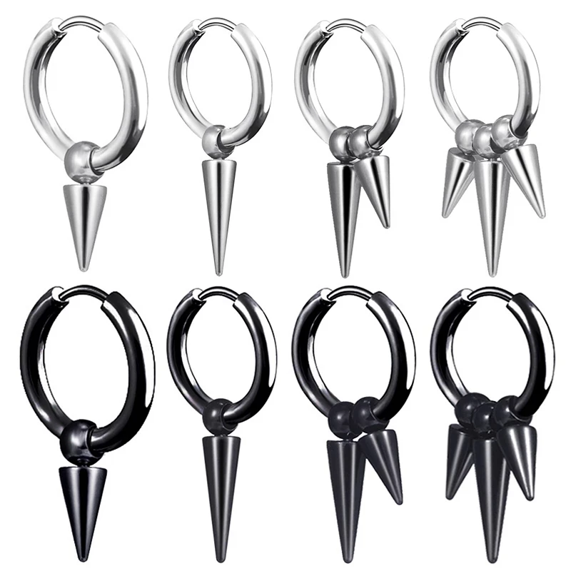 

WKOUD 1 Pcs Geometry Unisex Titanium Stainless Steel Hoop Earrings Cool Black Chic Tassel Chain Man Wholesale Triangular Pyramid