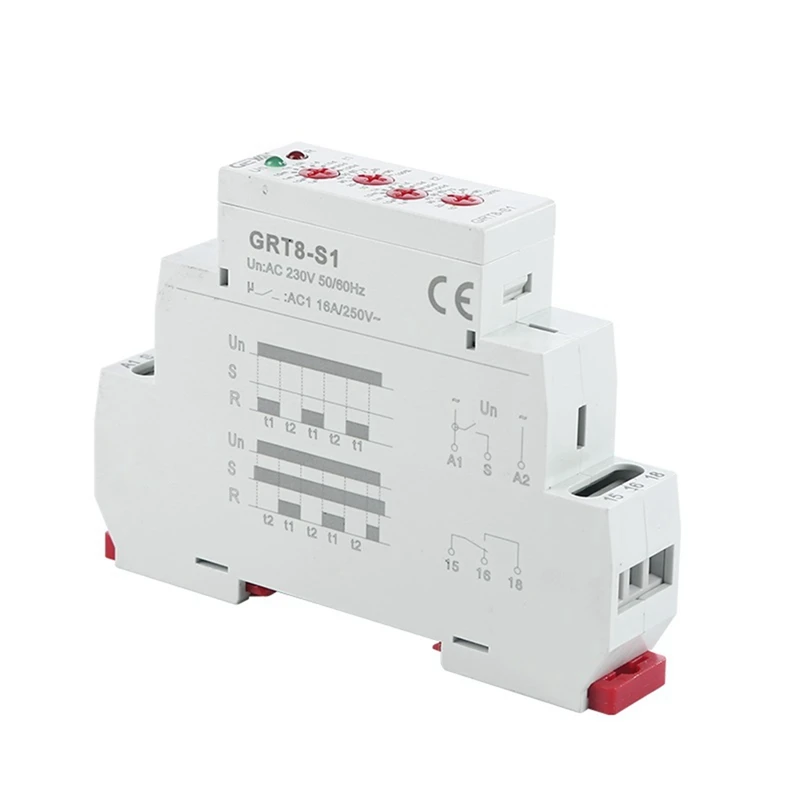 

GEYA GRT8-S Asymmetric Cycle Timer Relay SPDT 16A Electronic Repeat Relay, GRT8-S1