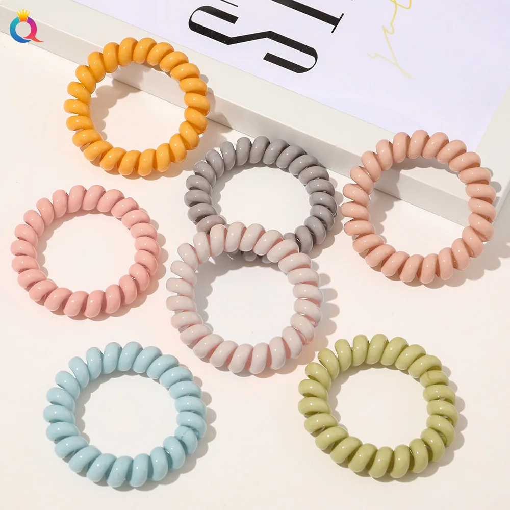 

1Pcs Fashion Matt Solid Telephone Wire Elastic Hair Band Frosted Spiral Cord Rubber Women Band Hair Tie Stretch Head Band Gum