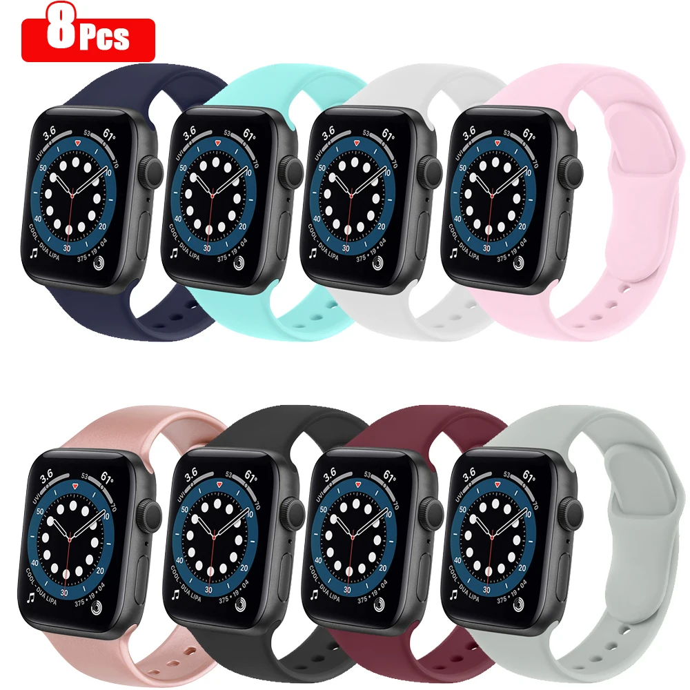 

Ремешок силиконовый для Apple Watch band Series 7 6 5 4 3 2 1 Se, браслет для iWatch 38 мм 42 мм 41 мм 45 мм, 8 шт./5 шт./3 шт.
