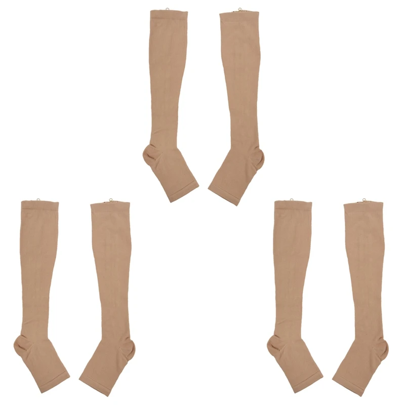 

3X Increasing Circulation Compression Knee Socks Leg Support Stockings Beige S