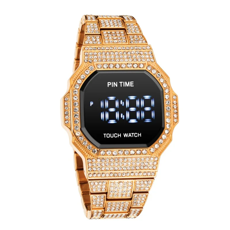 

PINTIME Luxury Men's Watch Fasion Diamond Bling Iced Out LED Display Digital Watches Man Casual Crystal Wristwatch Reloj Hombre