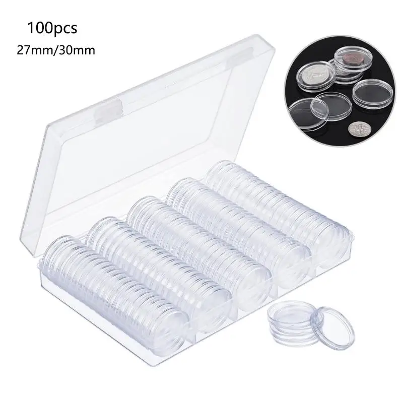 

100pcs coin case Coin Holder Capsules 27mm 30mm Round Box Plastic collectibles Storage Organizer plastic coin holder