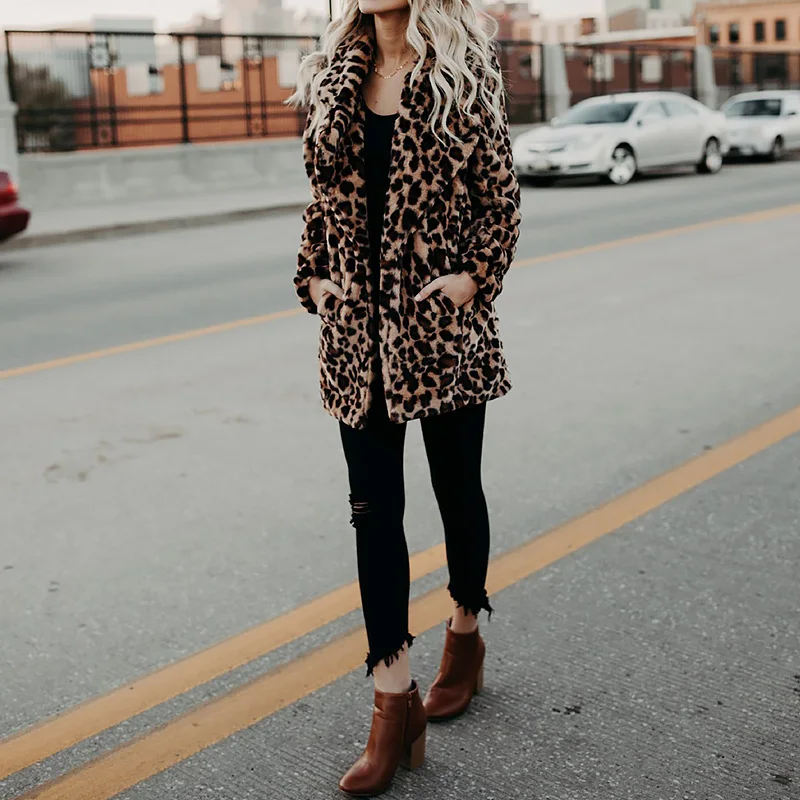 Women Winter Fashion Leopard Outerwear 2023 Luxury Faux Fur Coat Warm Long Sleeve Artificial Fur Jacket Plush oversized Clothing