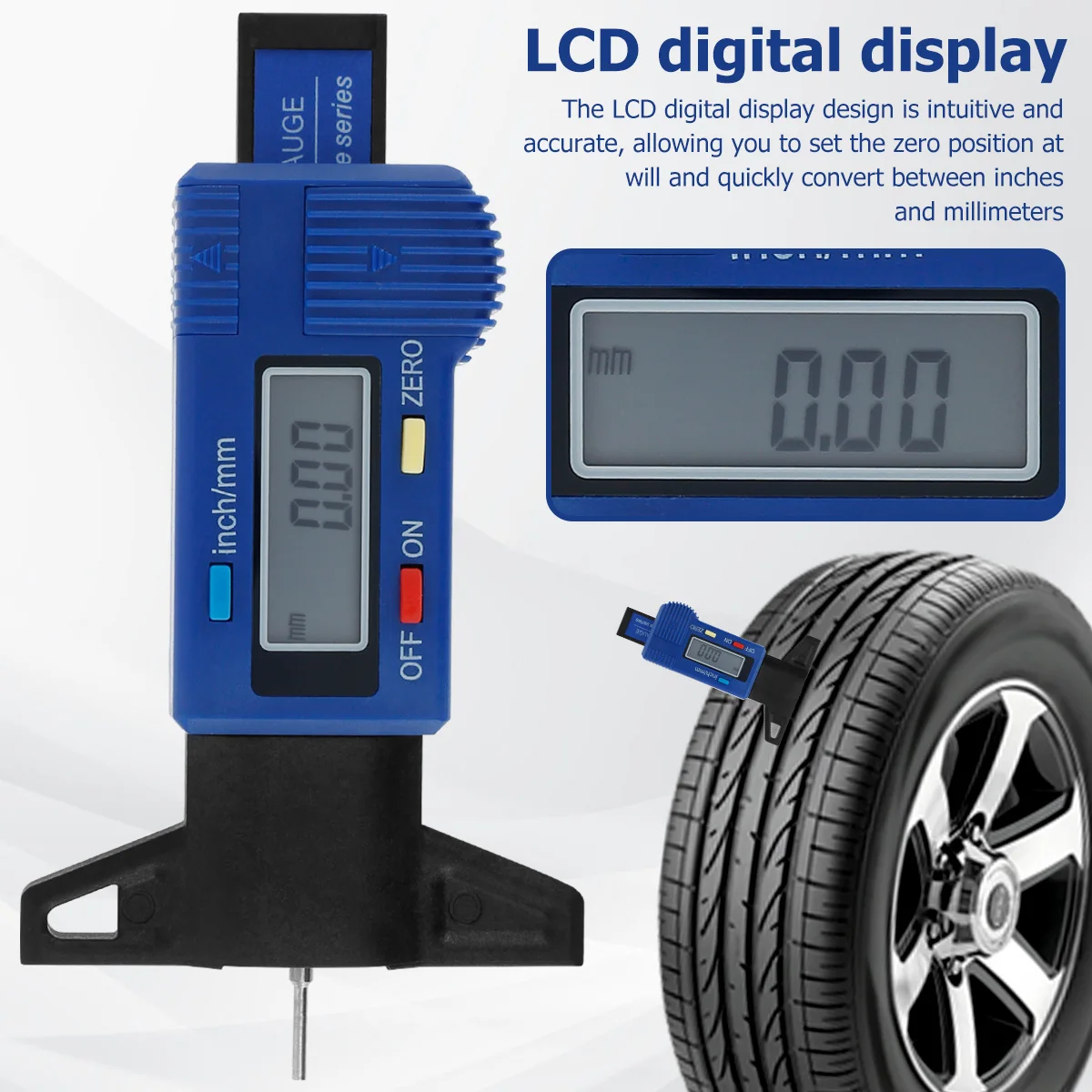 

Digital Car Tyre Thickness Gauges Depth Meter for Safe Auto Tyre Tread Monitoring Tyre Wear Detection Measure Caliper Instrument