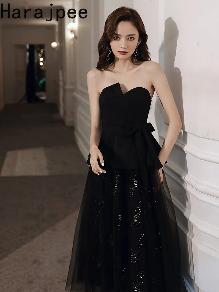 

Черное женское вечернее платье-бандо в стиле харадзпи, новинка 2023, роскошное нишевое сексуальное платье для ежегодной вечеринки, проведения дня рождения, выступления, платья