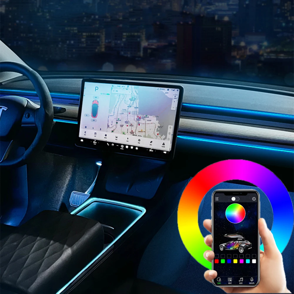 

Center Console Dashboard Neon Light Tubes Foot Lamp for Tesla Model 3/Y 2021-2023 Interior LED Strip Lights with App Control
