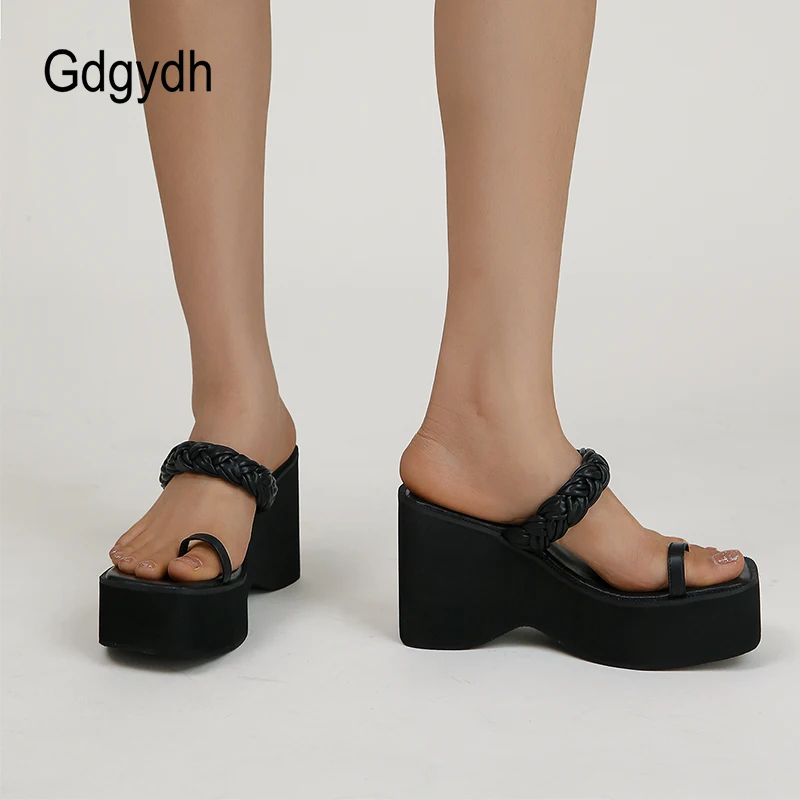 Gdgydh Women's Platform Wedge Sandals Stylish Open Toe Slip On Shoes Casual Outdoor Slide Sandals for Beach Backless Breathable