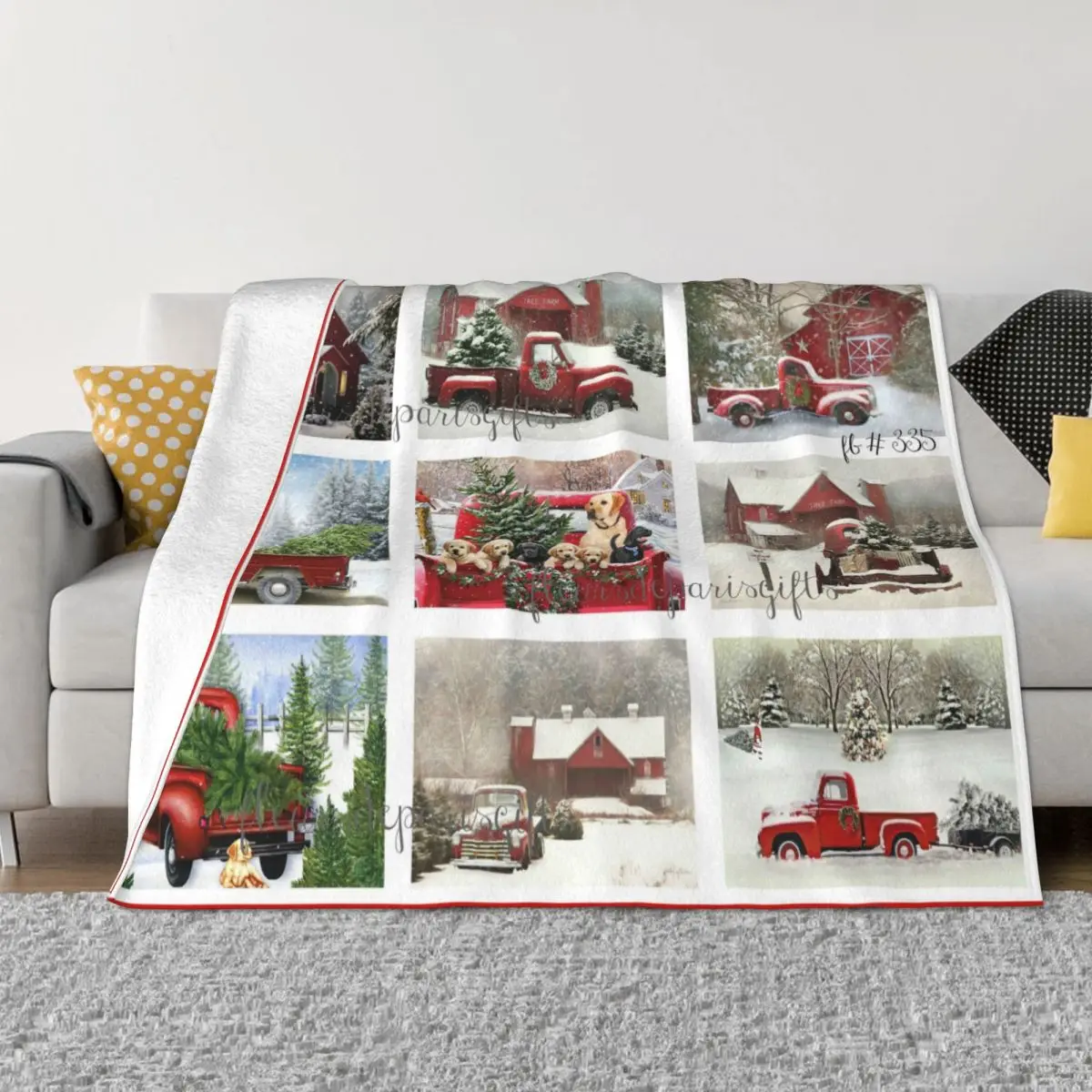 

Merry Christmas Blanket Flannel Summer Autumn Winter New Year Nordic Red Trucks Super Warm Throw Blanket for Home Office Quilt