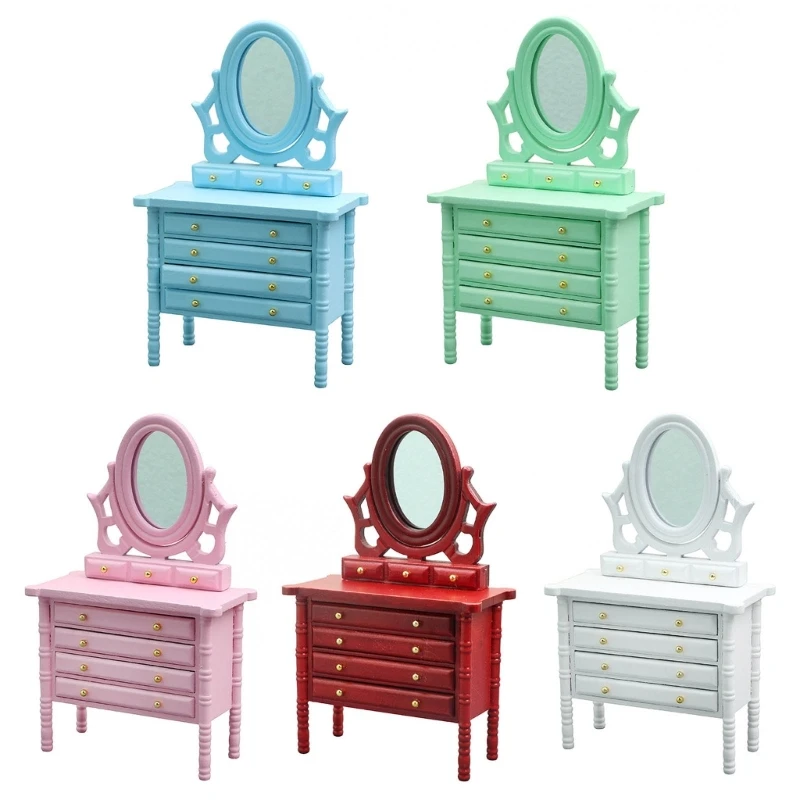 

1:12 House Dresser Dressing Table Bedroom Decor Mini Mirror Drawers