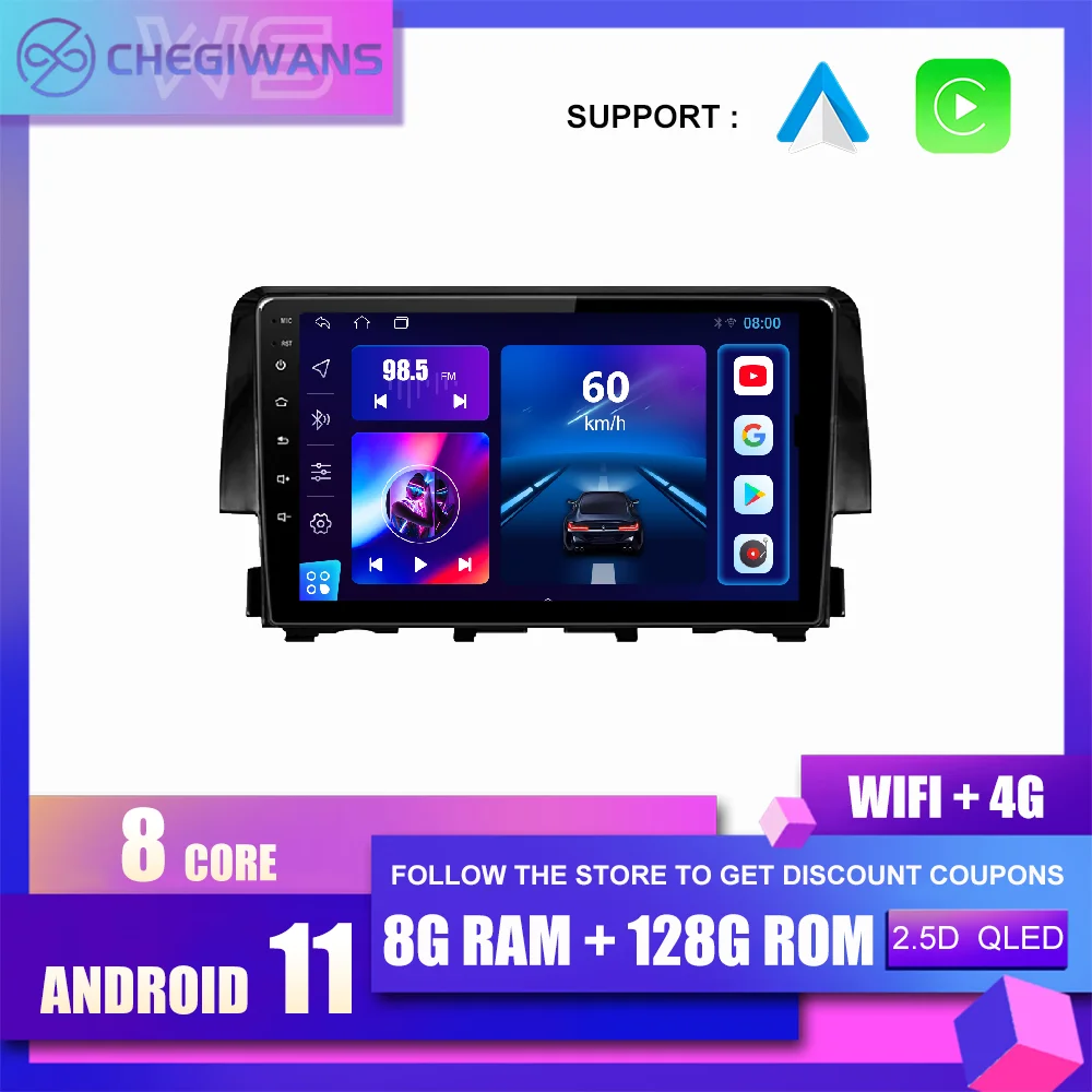 Автомагнитола с 4G LTE Wi-Fi Android 11 Carplay для HONDA CIVIC 2016 2017 2018 2019 автомобильный