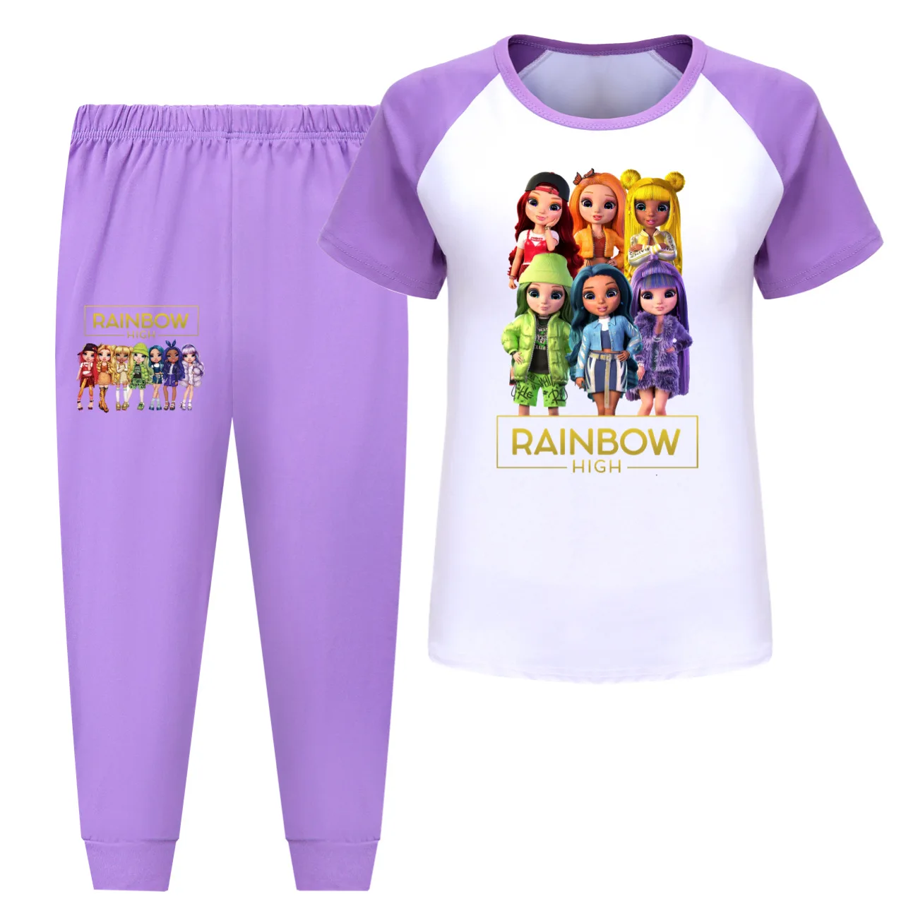 Радужный высокий костюм для мальчиков топы с мультяшными рисунками штаны из 2
