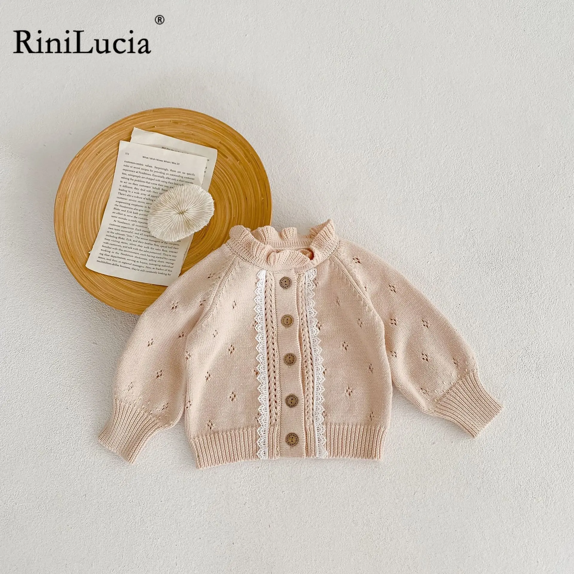

RiniLucia Infant Newborn Baby Girls Boys Knitted Coat Long Sleeve Lace Hollow Out Sweater Dots Autumn Winter Warm Cardigan