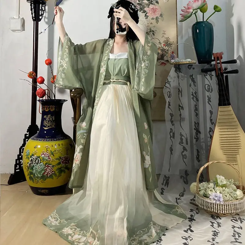 Зеленая традиционная китайская Повседневная Женская юбка Hanfu Студенческая