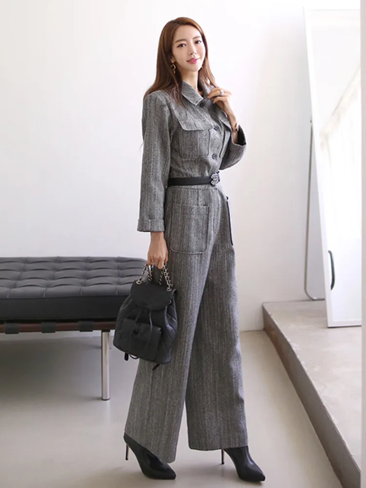 

Женский комбинезон с длинным рукавом, с поясом на резинке