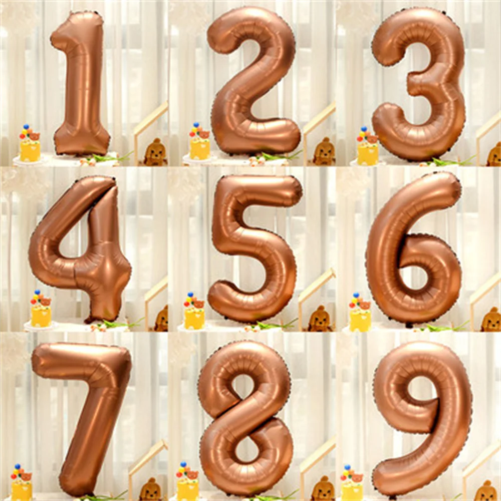 Купи 1Pcs 32/40inch Chocolate Color Foil Number Balloons Birthday Wedding Anniversary Party Decoration Supplies 0-9 Digital Globos за 109 рублей в магазине AliExpress