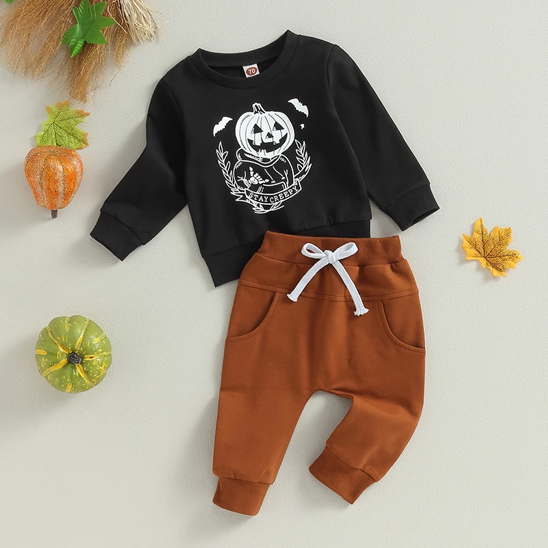 

Наряд для новорожденных мальчиков и девочек на Хэллоуин с рисунком тыквы летучей мыши и длинными рукавами Стандартный мой первый наряд на Хэллоуин