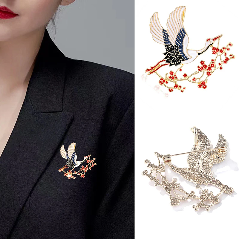 

1PC Etro Traditional Chinese Style Enamel Flower Crane Brooches Corsage Pins Women Unisex Bird Animal Party Brooch Pins Gift