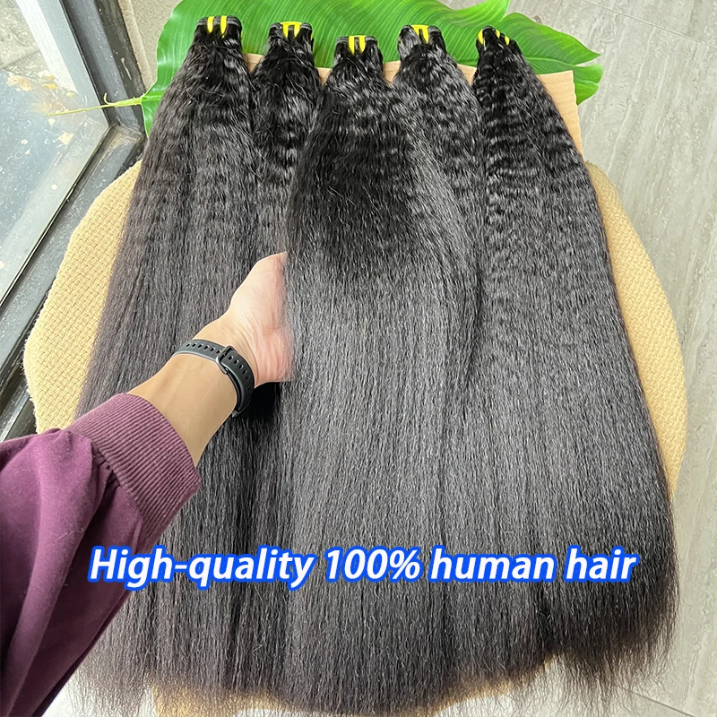 Фото Натуральные прямые волосы Kinky Straight Super Double Drawn, 100% человеческие, вьетнамские, необработанные, натурального цвета, для наращивания. №3
