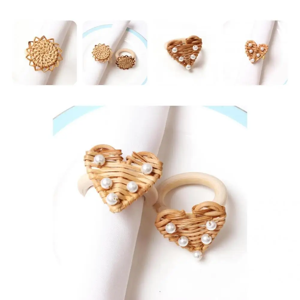 

Rattan 6Pcs/Set Attractive Lovely Heart Shape Napkin Clip Compact Napkin Holder Wide Application for Gifts