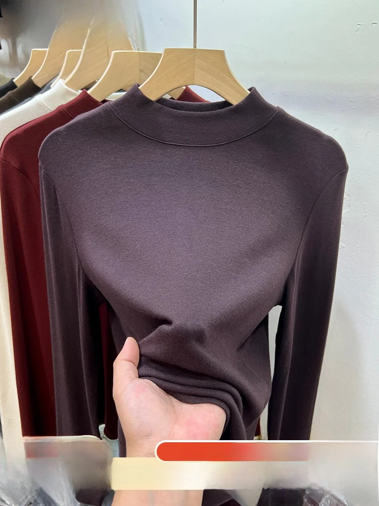 Пуловер с французским воротником и полувысоким однотонная вязаная рубашка из