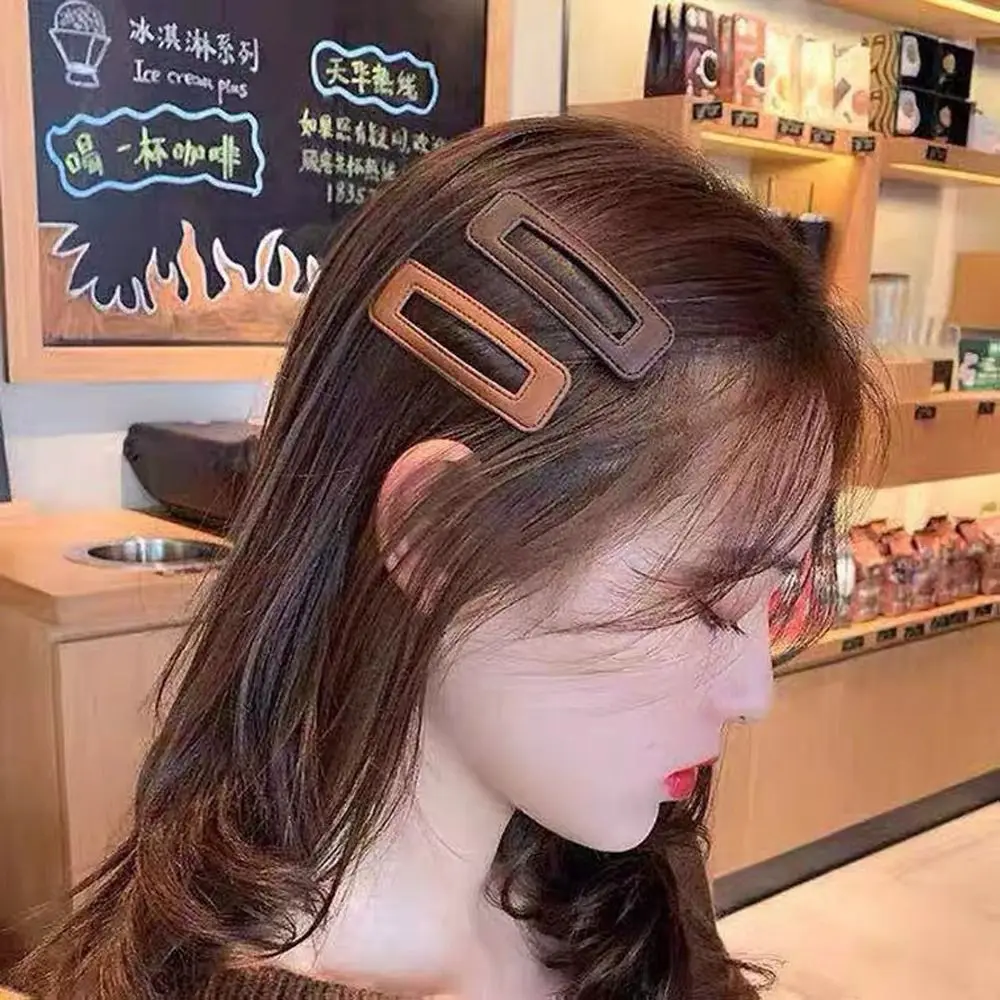 

Color Rectangle Children Hair Clips Braided Hair Clips Hair Side Clips Bb Clips Sets Girls Hair Clips Women Hairpins PU Leather