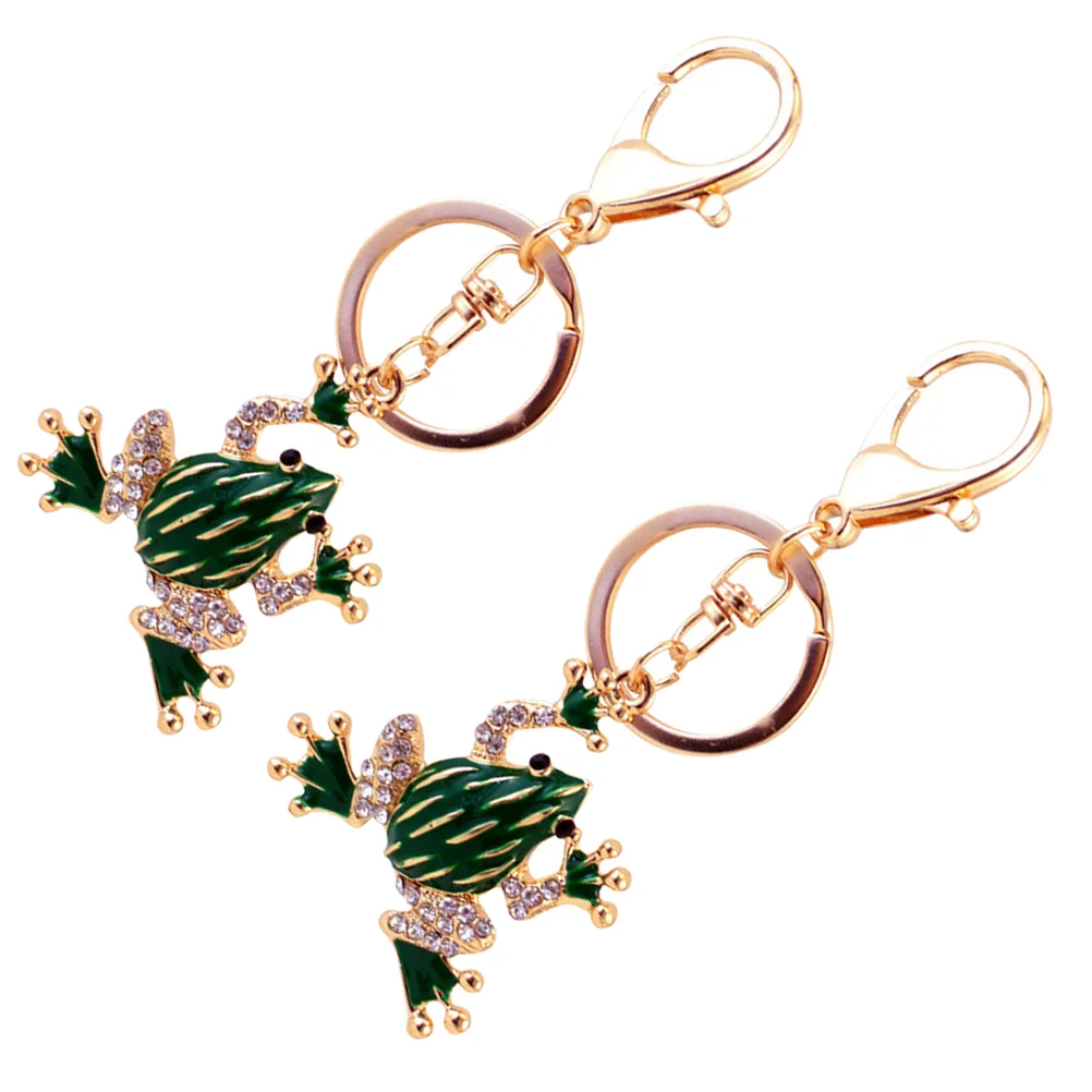 

2pcs Rhinestone Decorative Keychains Art Craft Keyring Frog-shaped Keychain