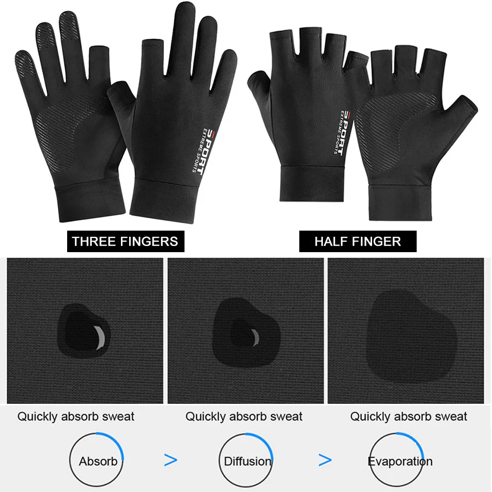 Summer Fishing Gloves Sun Protection Gloves Breathable Anti-slip Anti-UV Sport Cycling Ice Silk Outdoor Running Gloves Men Women