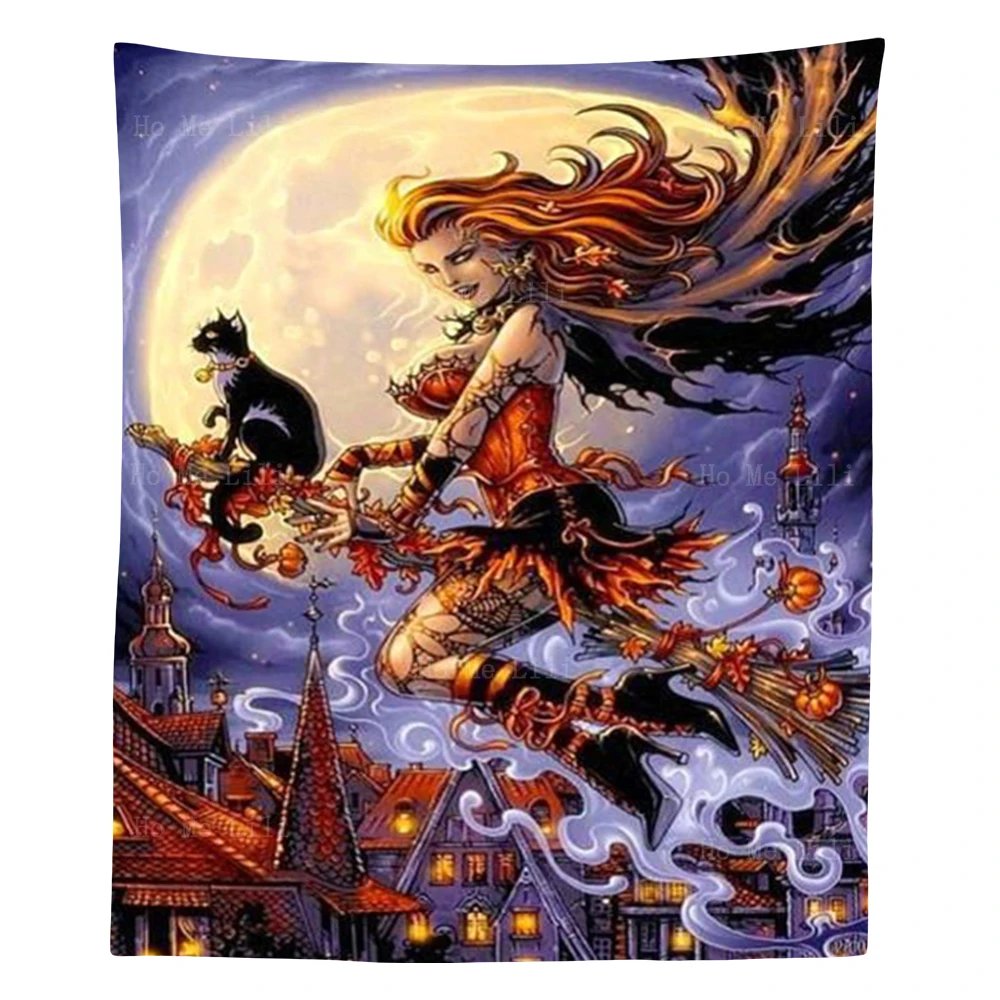 

Fantasy Art Sexy Halloween Witch And Black Cat Dark Princess The Wicked Land Tapestry By Ho Me Lili For Livingroom Decor