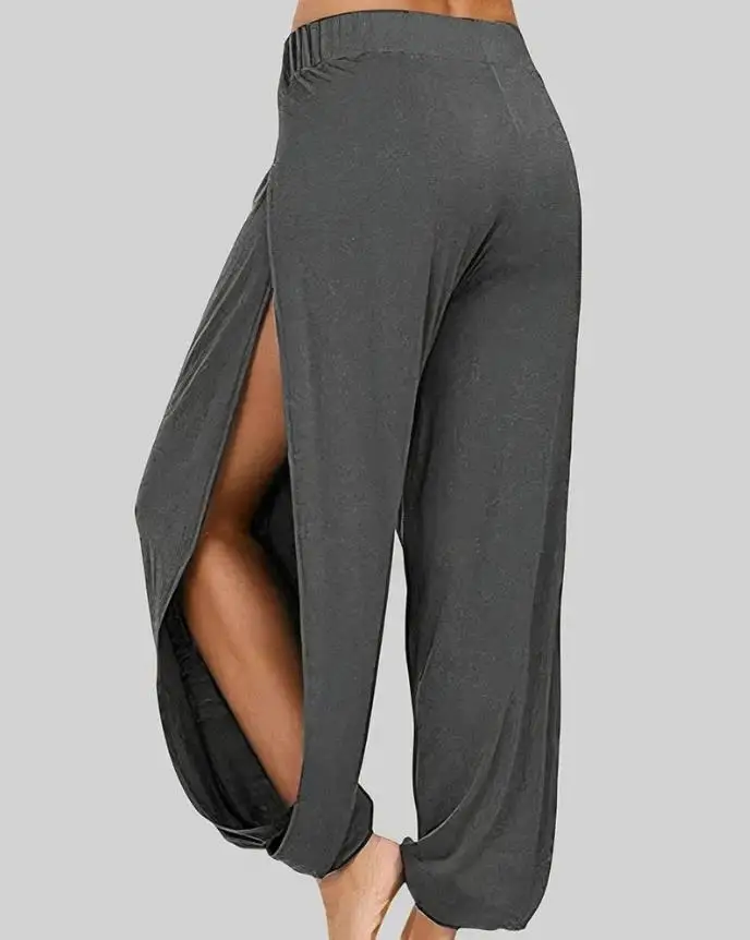 

Solid Long Pants Belly Dance Pants Boho Wide Trousers Streetwear Women Harem Pants Casual Side Slit Cuffed Sweatpants Yoga Pants