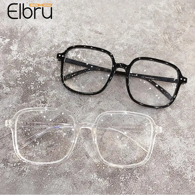 

Elbru Transparent Myopia Glasses Women Men Big Frame Black Shortsighted Eyewear Nearsighted Eyeglasses Minus Diopters 0-1.0-5.0