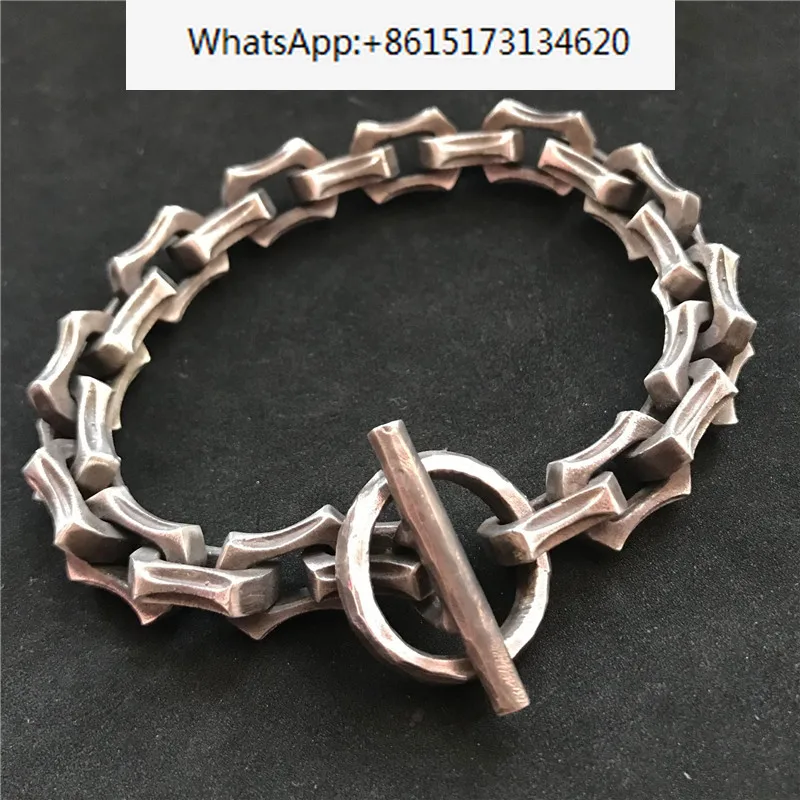 

New Real s925 Silver Men's and Women's Bracelet Retro Rough Bold Solid Keel Fashion Couple Jewelry Accessories