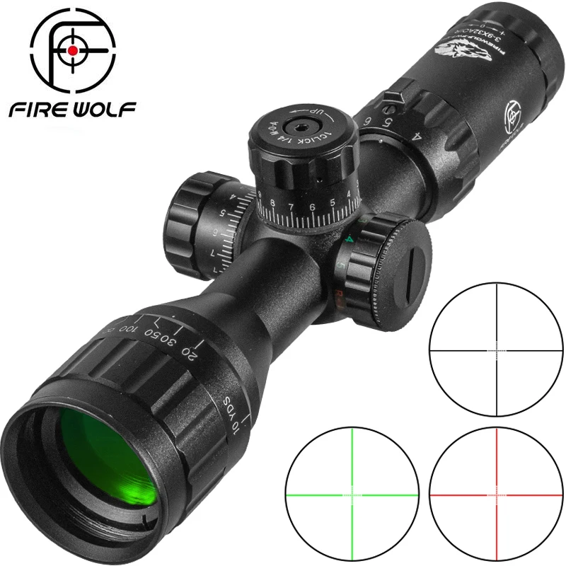FIREWOLF 3-9x32 AOL Tactical Hunting Scopes Red and Green Dot Illuminated Optics Scope Mil-dot Sight Rifle Scope