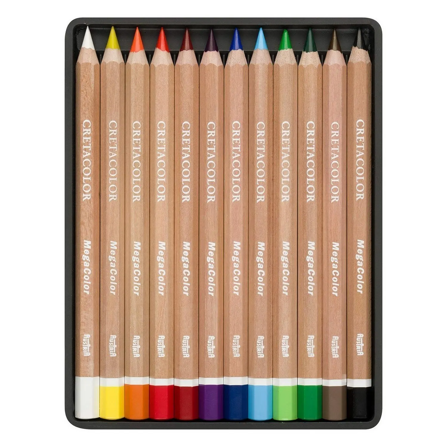 Cretacolor mega color pencil set in metal box 6 4mm rod diameter 12 colors |