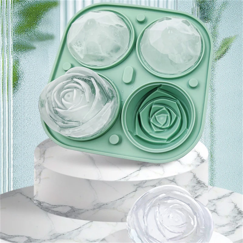 

3D Rose Ice Molds 2.5 Inch, Large Ice Cube Trays, Make 4 Giant Cute Flower Shape Ice, Silicone Rubber Fun Big Ice Ball Maker