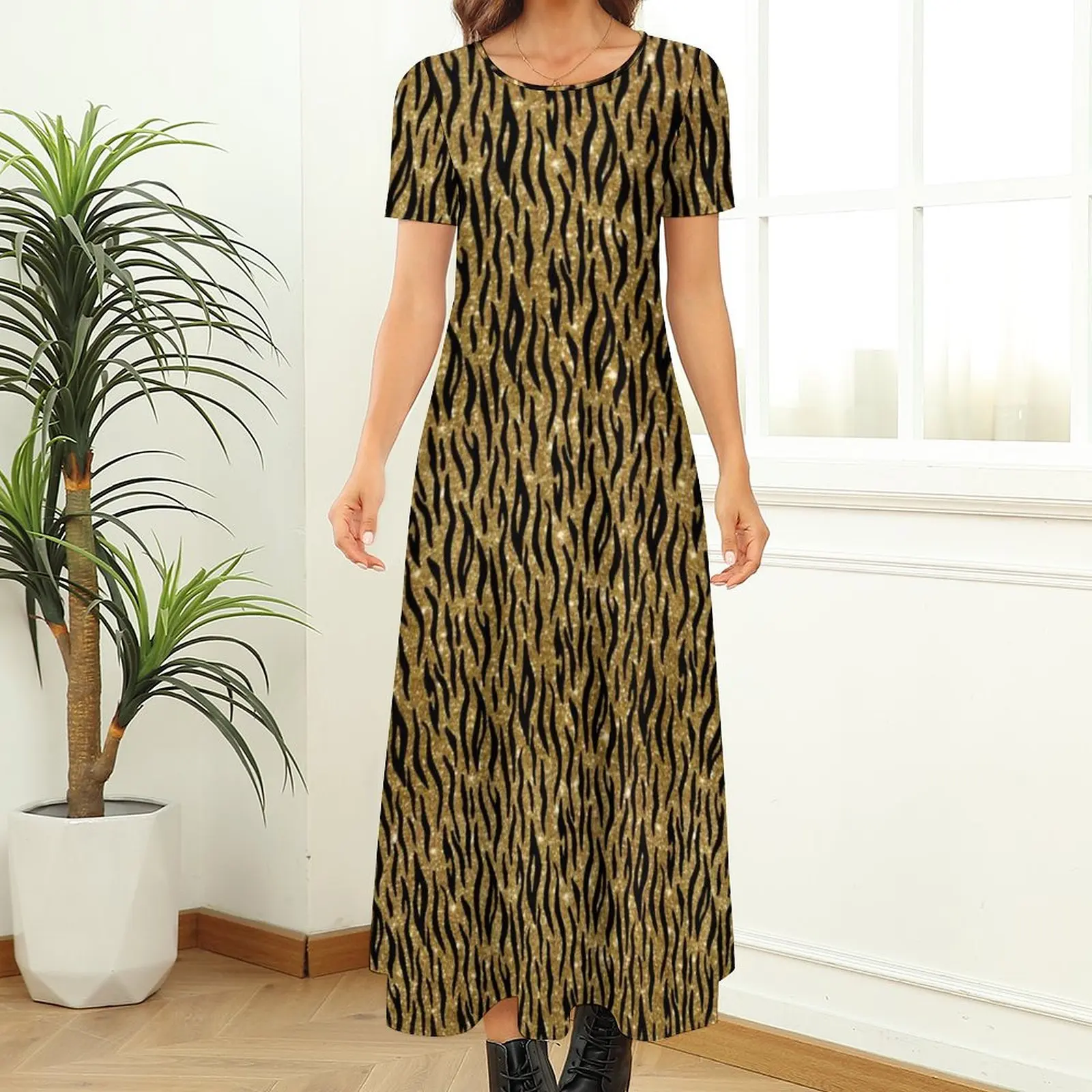 Glitter Tiger Skin Dress Black Gold 