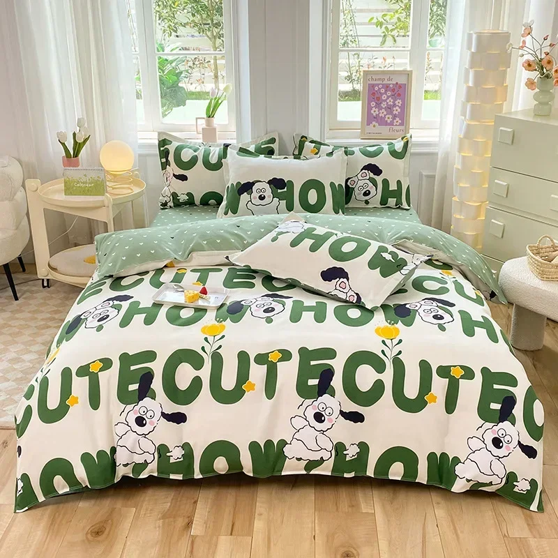 

New Simple Fresh Comfortable Duvet Cover Set Cartoon Print Home Bedding Set with Sheet Comforter Covers Pillowcases Bed Linen