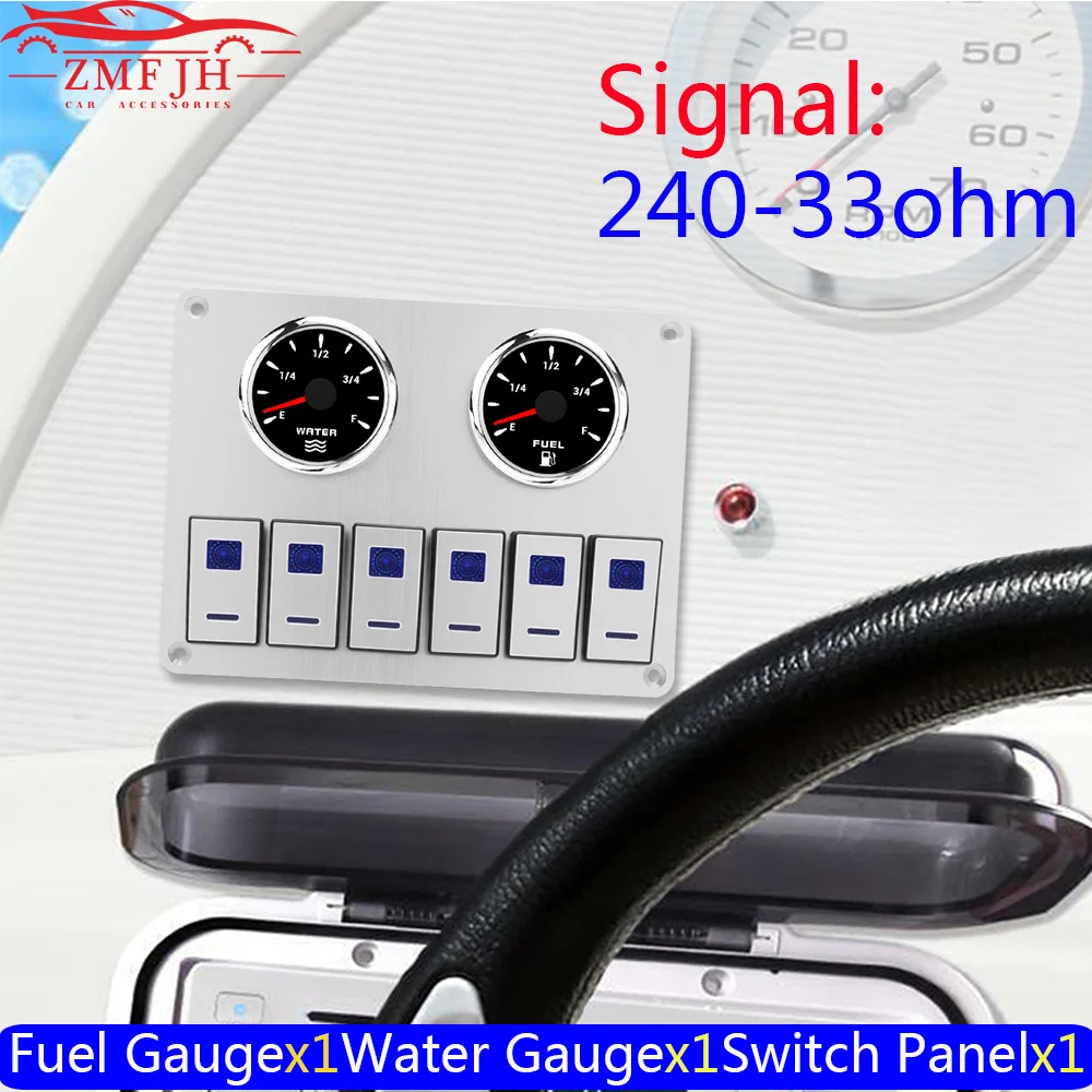 

6 Gang Switch Panel with Water Level Gauge+Fuel Meter 52mm 12V/24V Rocker Switch Panel For Truck Camper RV Yacht Marine Car