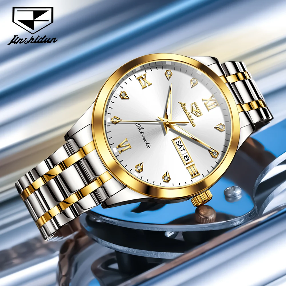 JSDUN 8980 полностью автоматические мужские часы с двойным календарем ремешок из