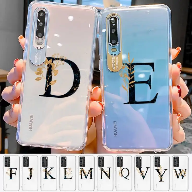 

Initial Letter A Z Fashion Phone Case for Samsung A51 A52 A71 A12 for Redmi 7 9 9A for Huawei Honor8X 10i Clear Case