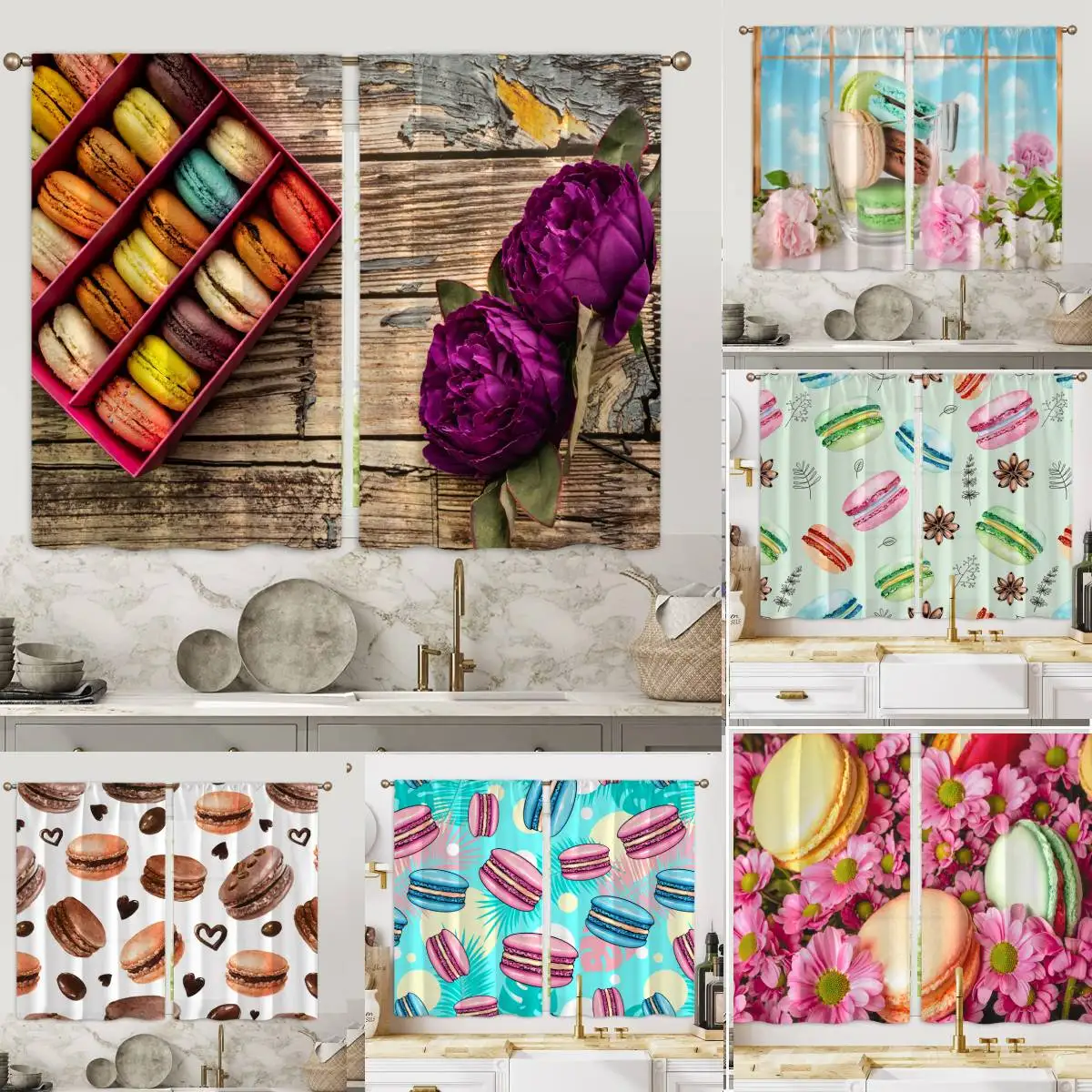 

Window Kitchen Short Curtains Gourmet Pattern Bay Window Printing Blackout Curtains Children Living Room Bedroom Curtains