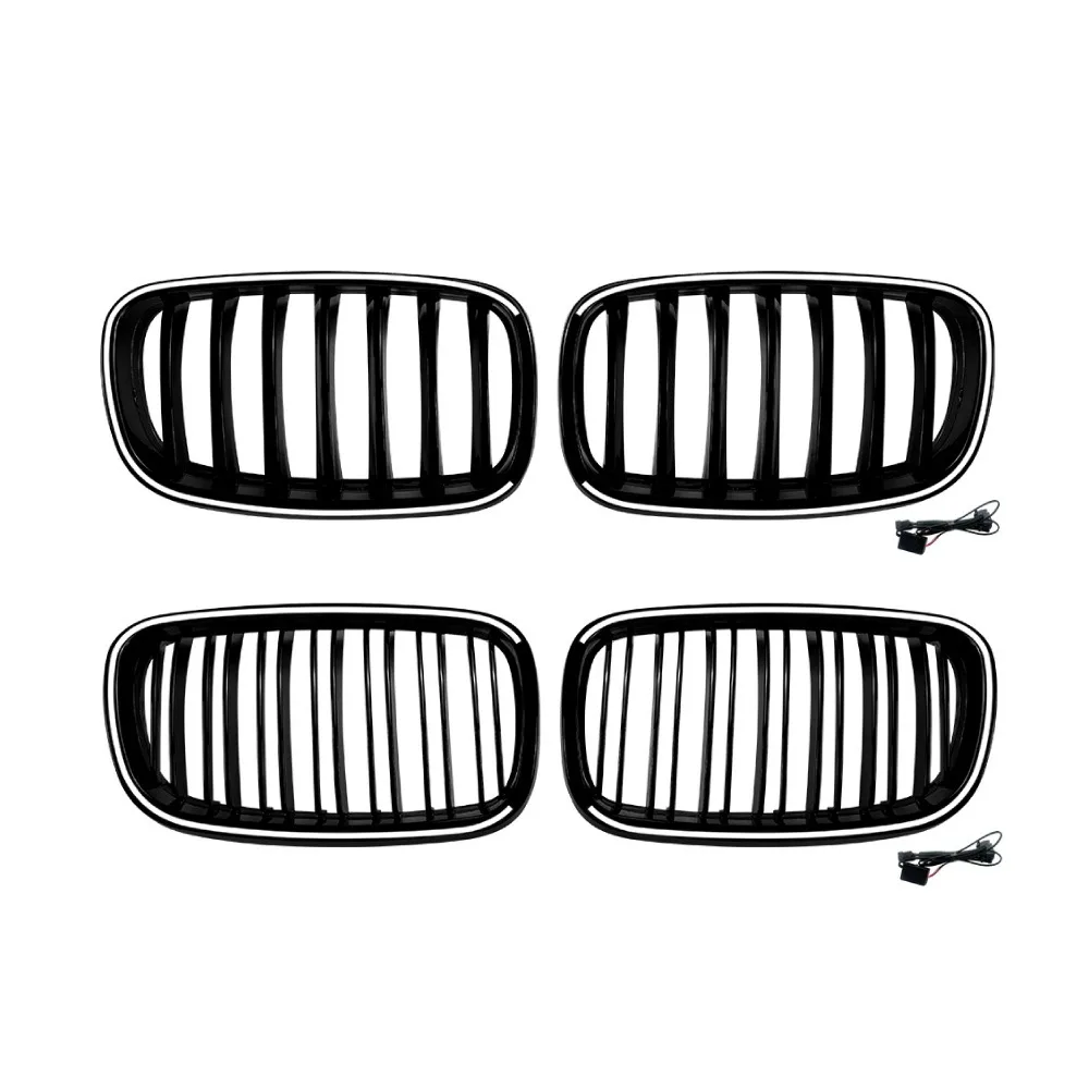 Фото Передние светодиодные решетки радиатора для BMW X5 X6 E70 E71 2006-2013 M Sport, глянцевые черные, с LED-подсветкой №2