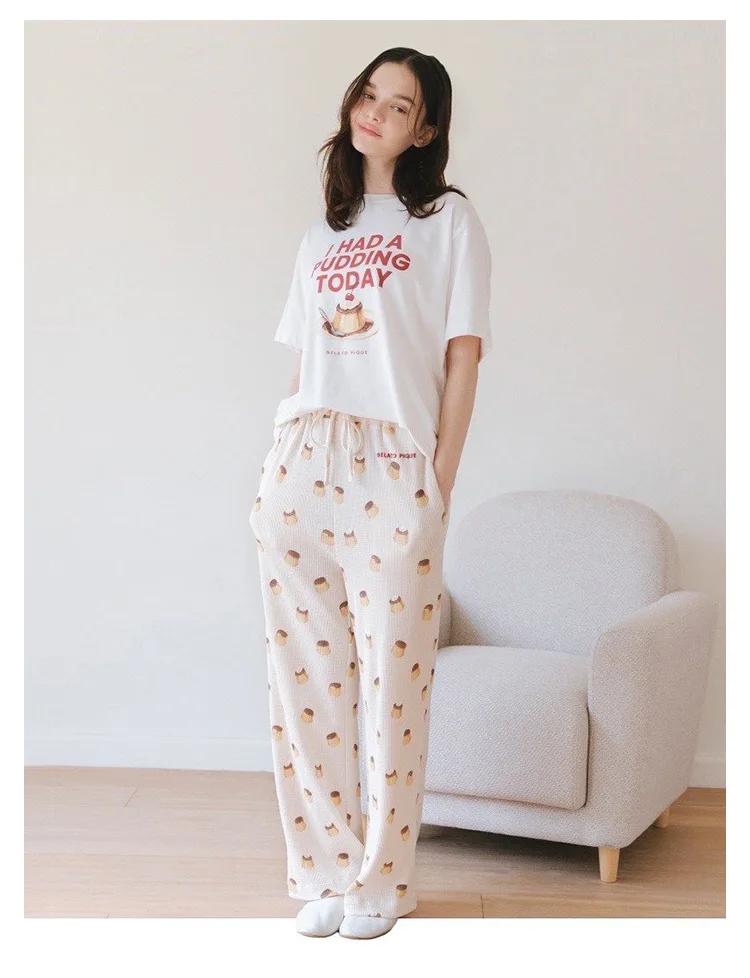 Room Wear Shorts Set Gelato Pique 2023 Spring/Summer Women's Pajamas Pudding Printed Trousers Sleepwear Loungewear