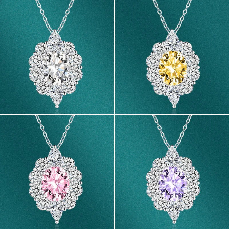 High Quality Luxury Colored Gemstone New Inlaid Pink Diamond Pendant Vintage Women Necklace Banquet Wedding Gift