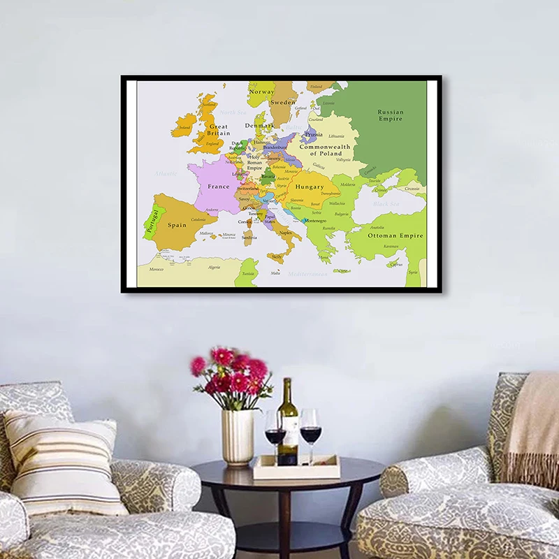 

1700-1850 Year Version The Europe Map 90*60cm Vintage Poster Non-woven Canvas Painting School Supplies Home Decoration
