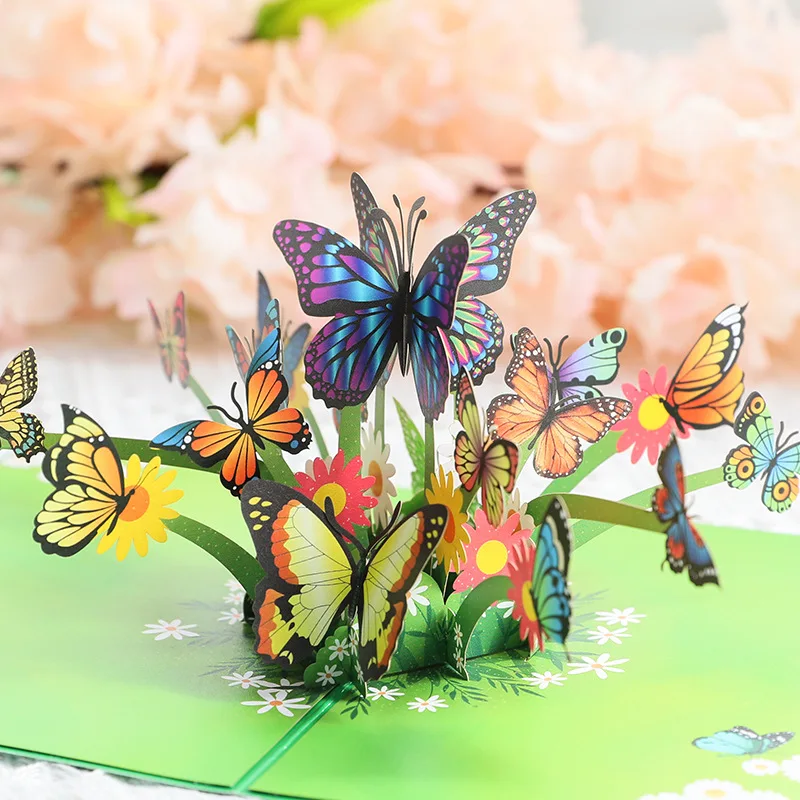 3D Pop Up It Flying Butterflies Birthday Thanks Cards Greeting Christmas Card With Envelope Holidy Wishes Postcard Gift To Share